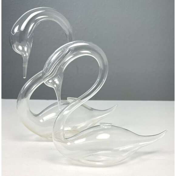 VTG Set 2 Delicate Hand Blown Glass SWANS Vase Plant Propigation Oil Lamp EUC - Picture 1 of 4